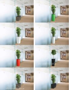 3D plant containers on background corridor photo
