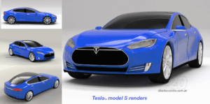 3D CAD photorealistic renders of the Tesla S, in their brand blue for the Aguri Team (Formula E).